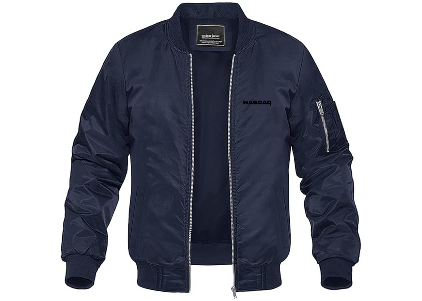 Men's Nasdaq Logo Lightweight Bomber Jacket Windbreaker Softshell Varsity Jacket Coat