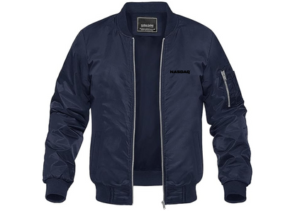 Men's Nasdaq Logo Lightweight Bomber Jacket Windbreaker Softshell Varsity Jacket Coat