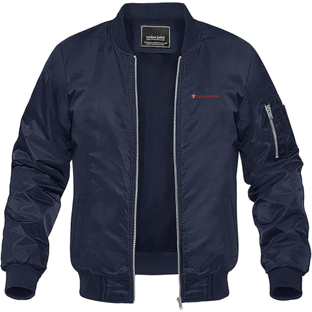 Men's Davivienda Logo Lightweight Bomber Jacket Windbreaker Softshell Varsity Jacket Coat