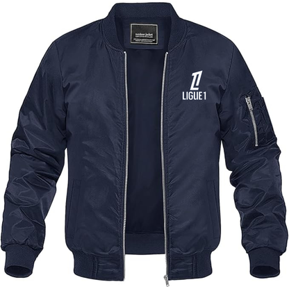 Men's Ligue 1 Logo Lightweight Bomber Jacket Windbreaker Softshell Varsity Jacket Coat