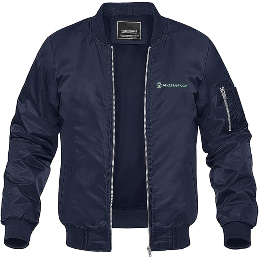 Men's  Ahold Delhaize Vertical Logo Lightweight Bomber Jacket Windbreaker Softshell Varsity Jacket Coat