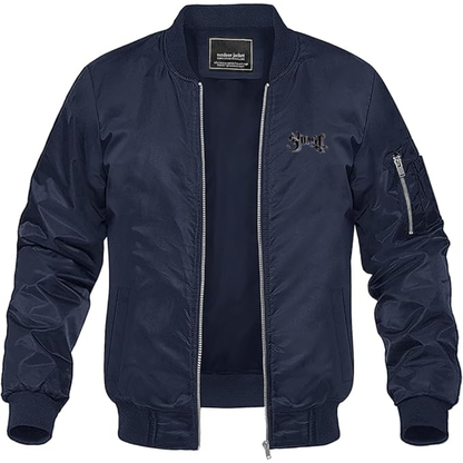 Men's Ghost Logo Lightweight Bomber Jacket Windbreaker Softshell Varsity Jacket Coat