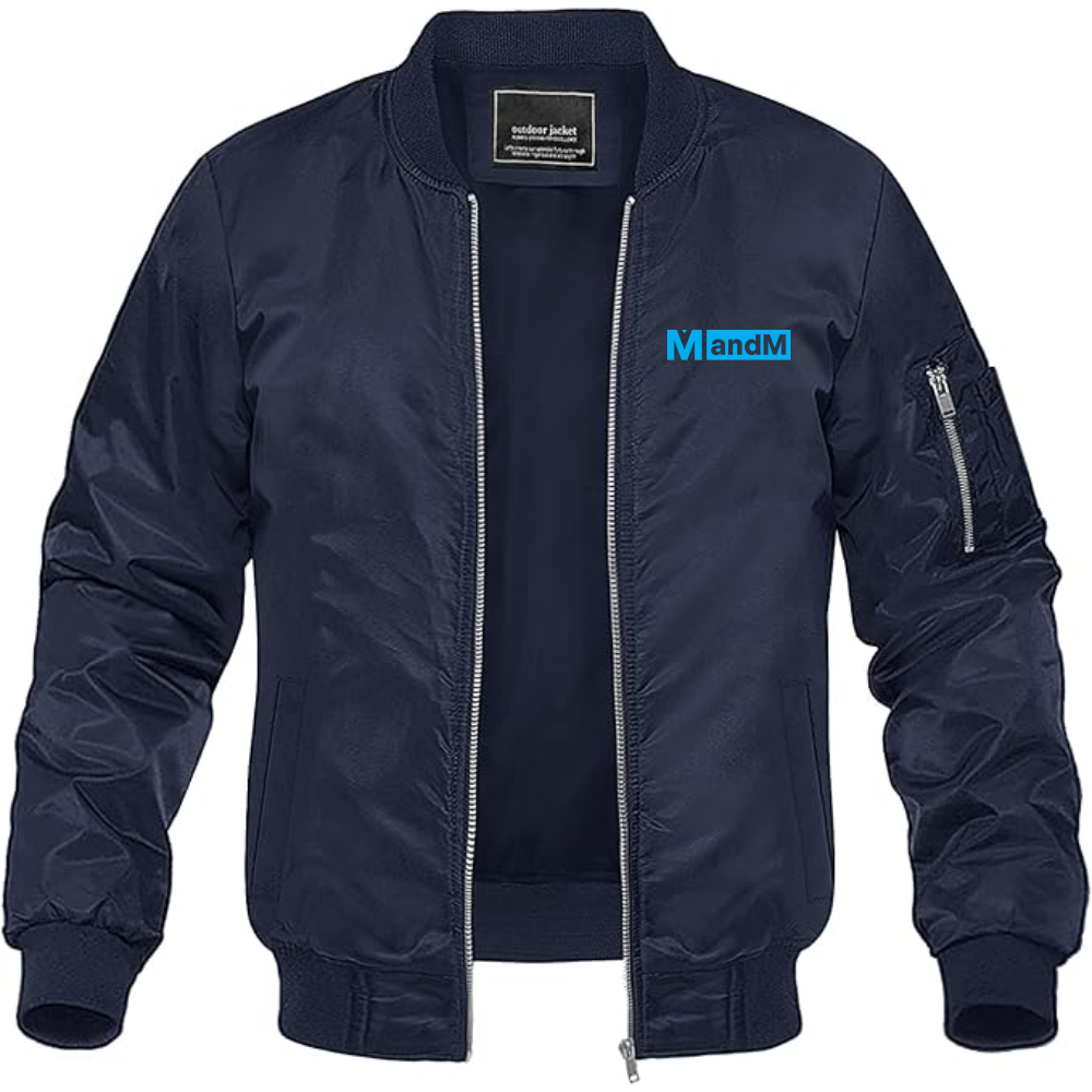 Men's MandM Logo Lightweight Bomber Jacket Windbreaker Softshell Varsity Jacket Coat