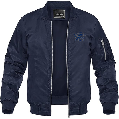 Men's Famous Amos Logo Lightweight Bomber Jacket Windbreaker Softshell Varsity Jacket Coat