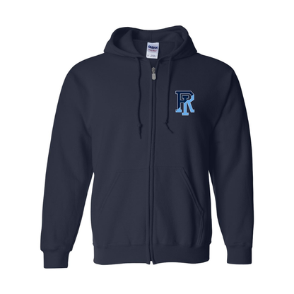 Men's Rhode Island Rams Logo Gildan  Heavy Blend Full Zip Hooded Sweatshirt