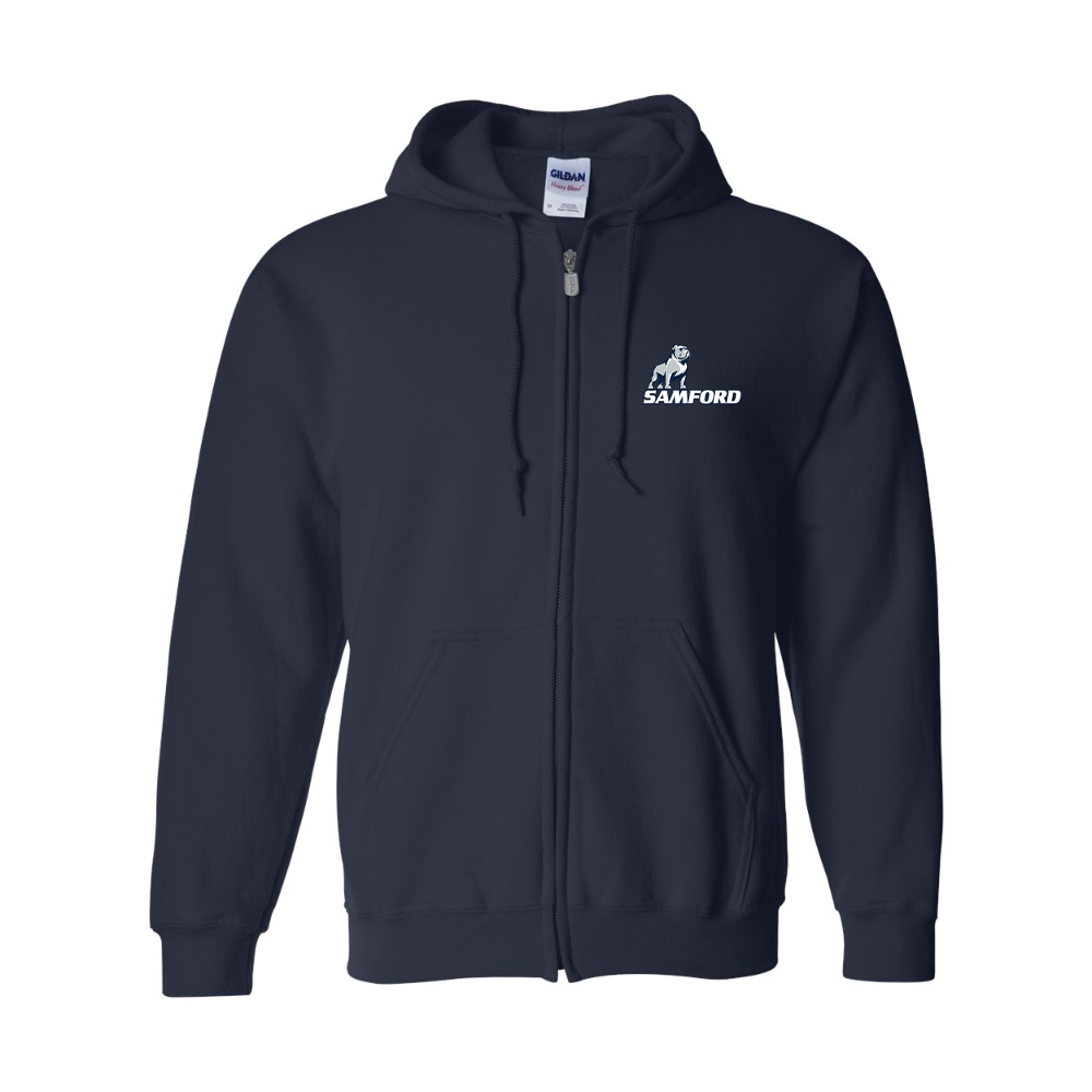 Men's Samford Bulldogs Logo Gildan  Heavy Blend Full Zip Hooded Sweatshirt