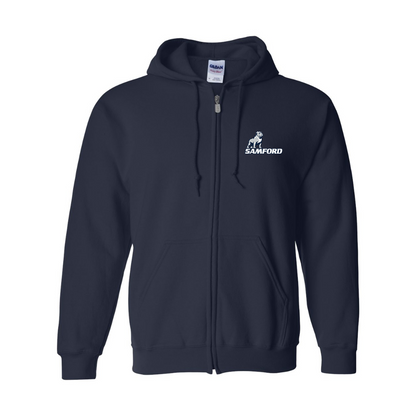 Men's Samford Bulldogs Logo Gildan  Heavy Blend Full Zip Hooded Sweatshirt