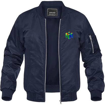 Men's Nintendo N64   Logo Lightweight Bomber Jacket Windbreaker Softshell Varsity Jacket Coat