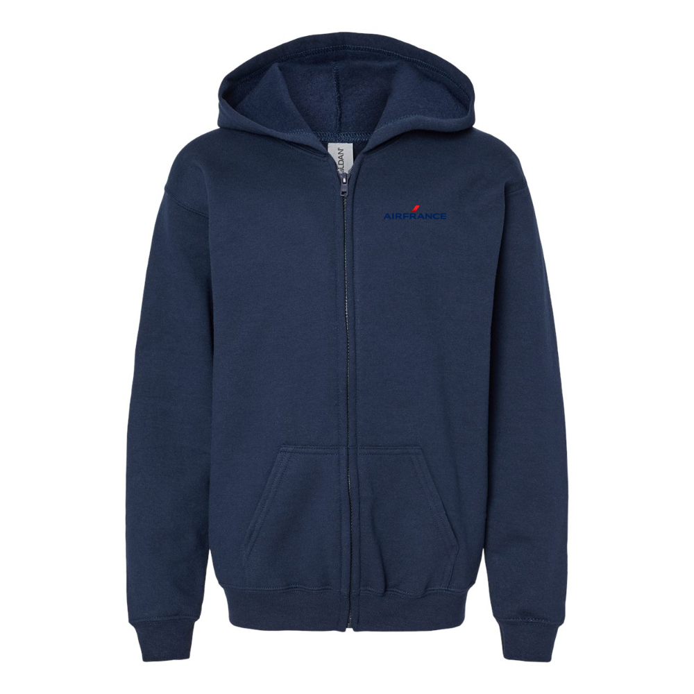 Gildan Heavy Blend Youth Air France Logo Full Zip Hooded Sweatshirt