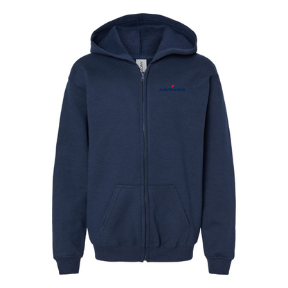 Gildan Heavy Blend Youth Air France Logo Full Zip Hooded Sweatshirt