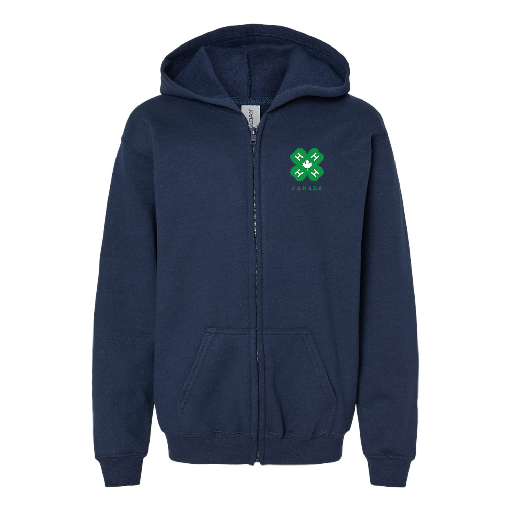 Gildan Heavy Blend Youth 4H Canada Logo Full Zip Hooded Sweatshirt