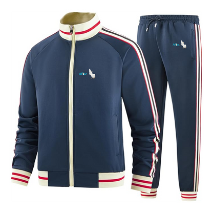 Men's Aflac Logo and Duck  Tracksuit with Bold Striped Accents and Zippered Front Athletic Wear