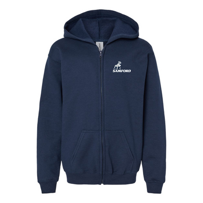 Gildan Heavy Blend Youth Samford Bulldogs Logo Full Zip Hooded Sweatshirt