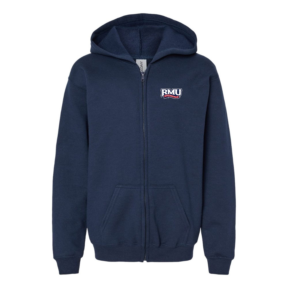 Gildan Heavy Blend Youth Robert Morris Colonials Logo Full Zip Hooded Sweatshirt