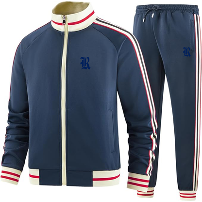Men's Rice Owls Logo  Tracksuit with Bold Striped Accents and Zippered Front Athletic Wear