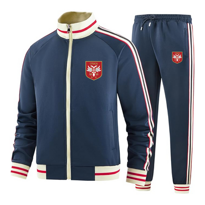 Men's Serbia National Football Soccer Team Logo  Tracksuit with Bold Striped Accents and Zippered Front Athletic Wear