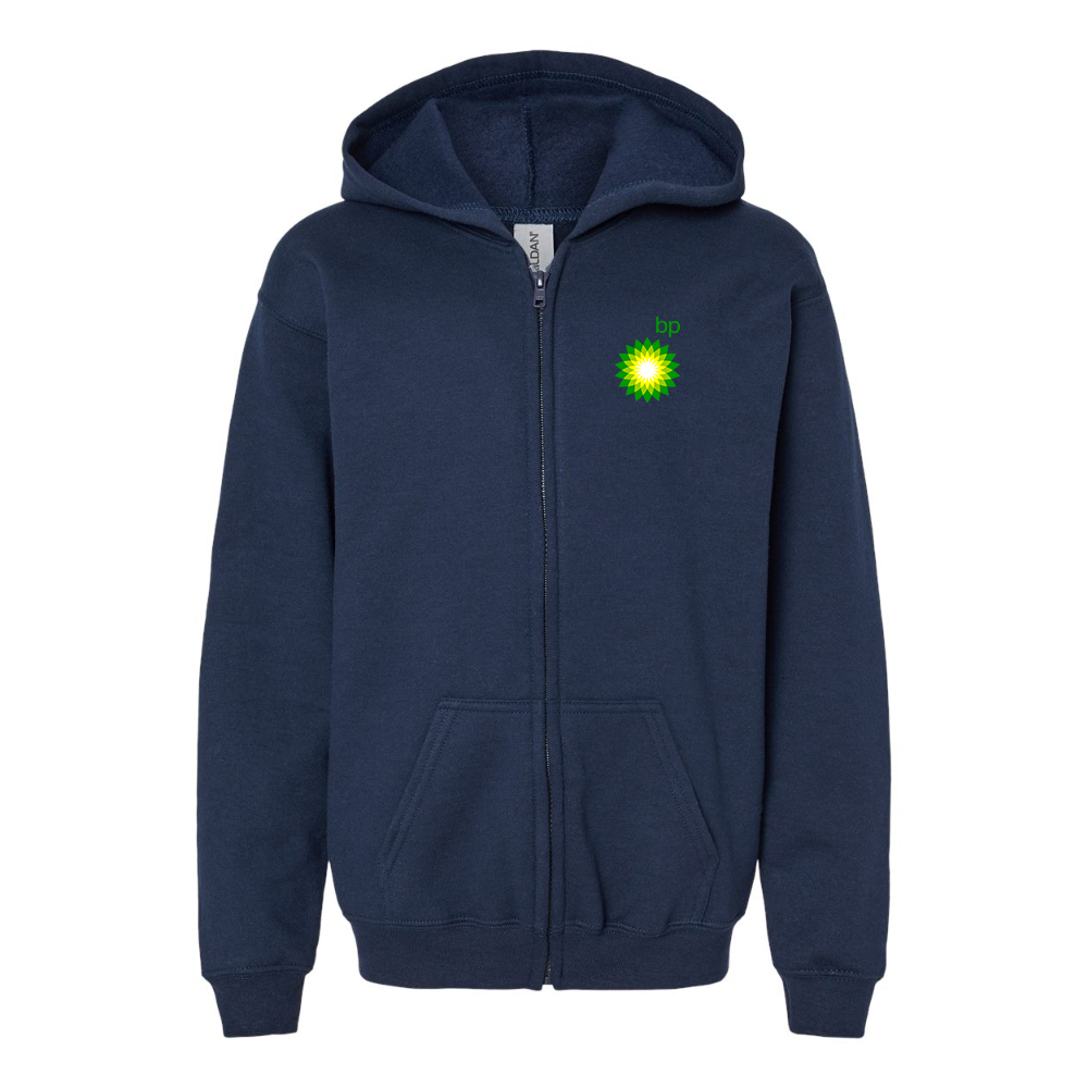 Gildan Heavy Blend Youth BP Oil Logo Full Zip Hooded Sweatshirt