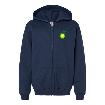 Gildan Heavy Blend Youth BP Oil Logo Full Zip Hooded Sweatshirt