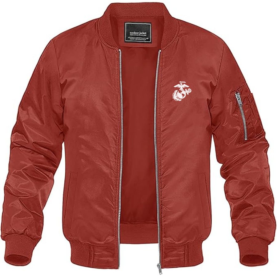 Men's USMC Symbol Lightweight Bomber Jacket Windbreaker Softshell Varsity Jacket Coat