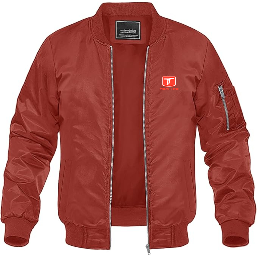 Men's Troller Logo Lightweight Bomber Jacket Windbreaker Softshell Varsity Jacket Coat