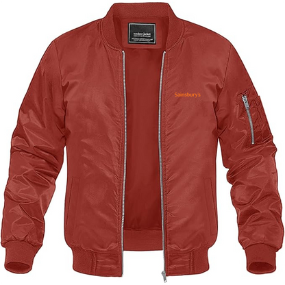 Men's Sainsbury_s Logo Lightweight Bomber Jacket Windbreaker Softshell Varsity Jacket Coat
