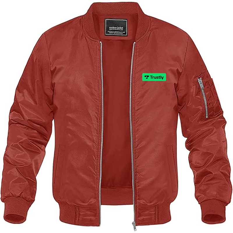Men's Trustly Horizontal Logo Lightweight Bomber Jacket Windbreaker Softshell Varsity Jacket Coat