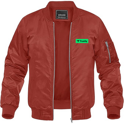 Men's Trustly Horizontal Logo Lightweight Bomber Jacket Windbreaker Softshell Varsity Jacket Coat