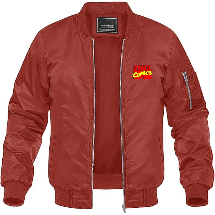 Men's Marvel Comics Logo Lightweight Bomber Jacket Windbreaker Softshell Varsity Jacket Coat