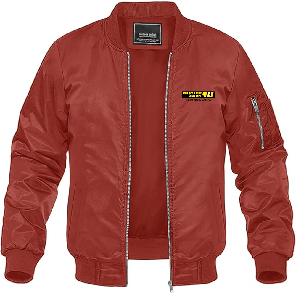 Men's Wastern Union Logo Lightweight Bomber Jacket Windbreaker Softshell Varsity Jacket Coat
