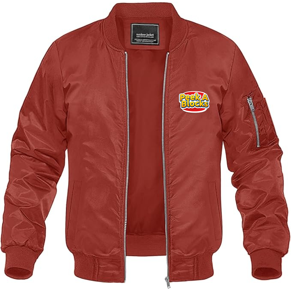 Men's Peek A Blocks Logo Lightweight Bomber Jacket Windbreaker Softshell Varsity Jacket Coat