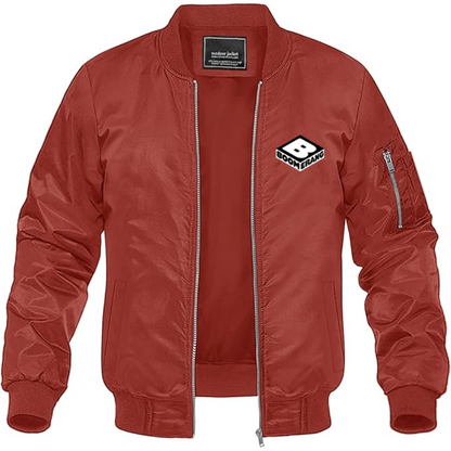 Men's Boomerang Logo Lightweight Bomber Jacket Windbreaker Softshell Varsity Jacket Coat