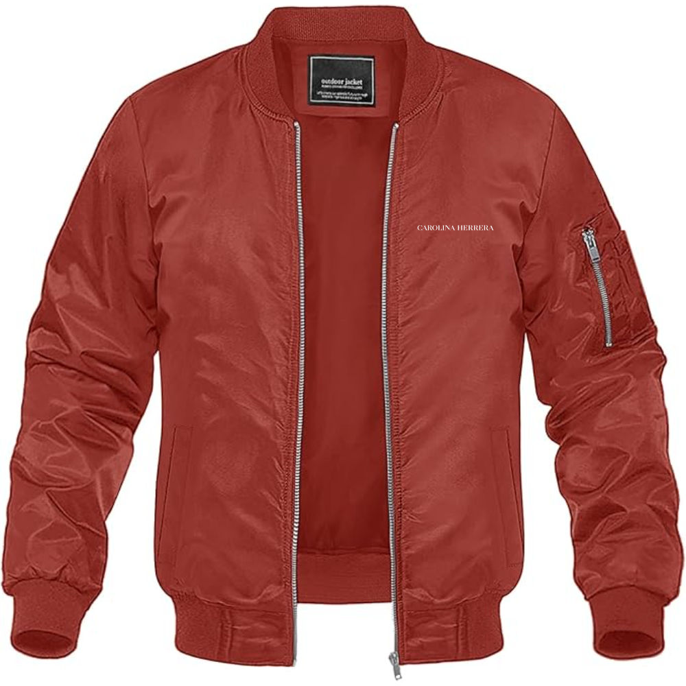Men's Carolina Herrera Logo Lightweight Bomber Jacket Windbreaker Softshell Varsity Jacket Coat