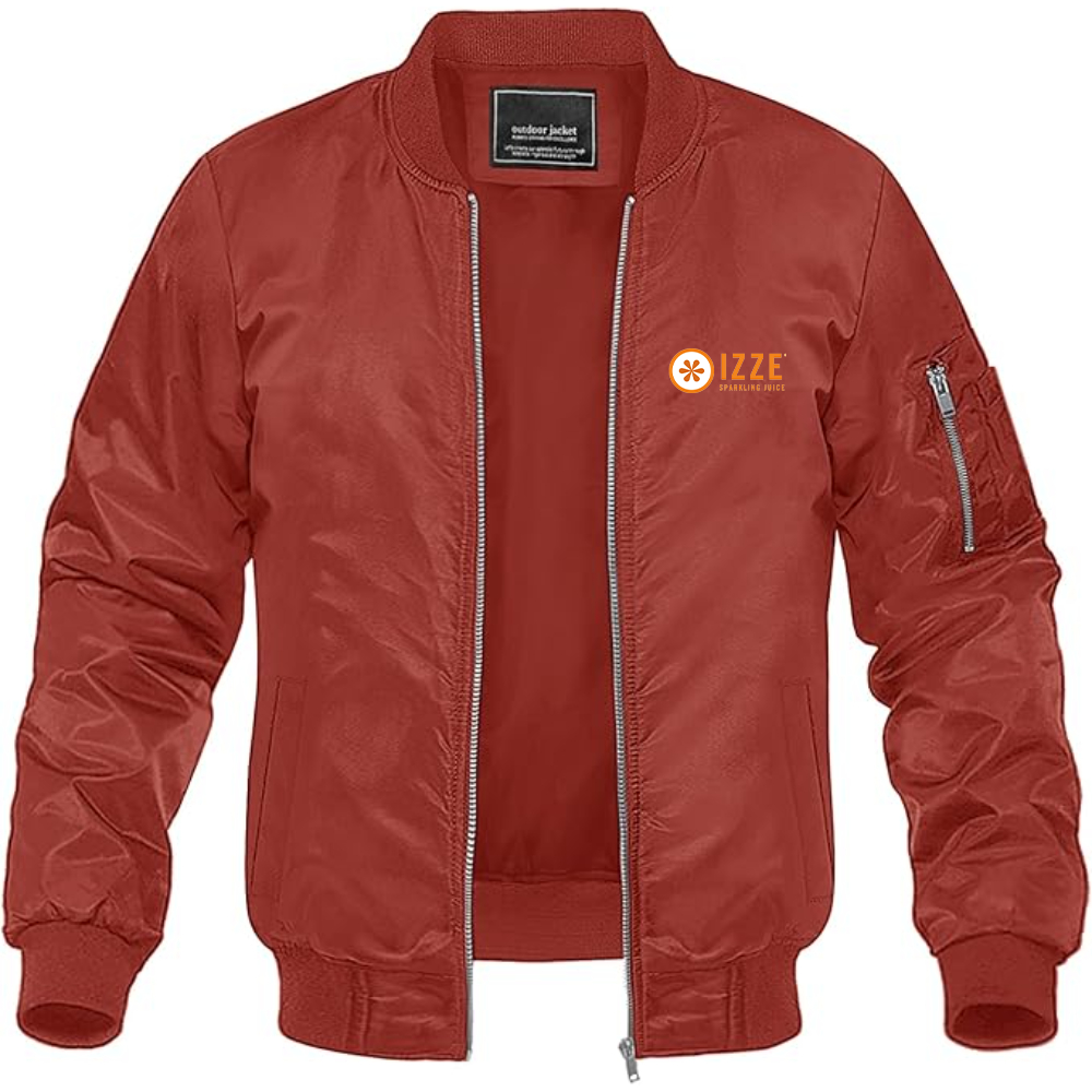 Men's Izze Logo Lightweight Bomber Jacket Windbreaker Softshell Varsity Jacket Coat