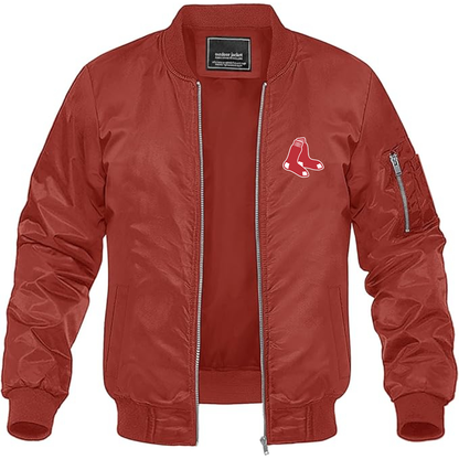 Men's Boston Red Sox Logo Lightweight Bomber Jacket Windbreaker Softshell Varsity Jacket Coat