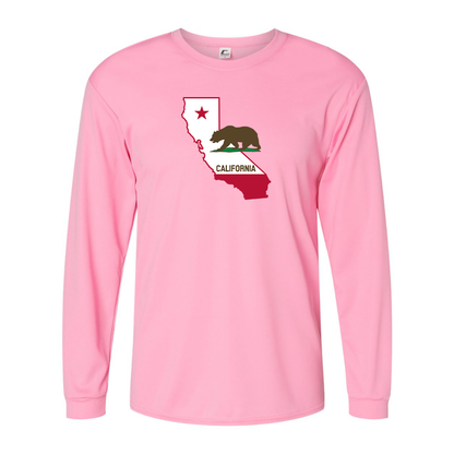 Men's  California Bear Map Performance Long Sleeve T-Shirt