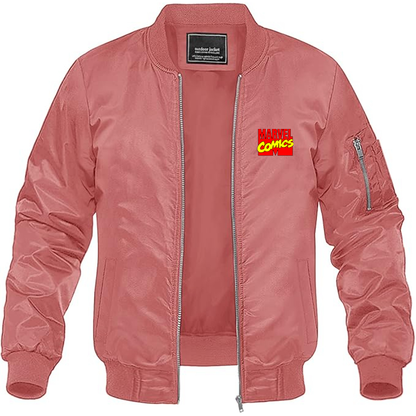 Men's Marvel Comics Logo Lightweight Bomber Jacket Windbreaker Softshell Varsity Jacket Coat