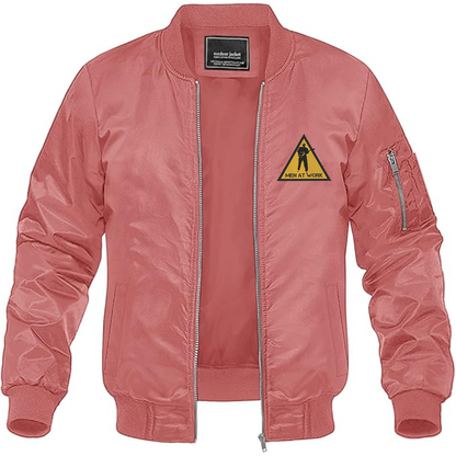 Men's Men at Work Logo Lightweight Bomber Jacket Windbreaker Softshell Varsity Jacket Coat