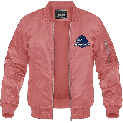 Men's Monmouth Hawks Logo Lightweight Bomber Jacket Windbreaker Softshell Varsity Jacket Coat