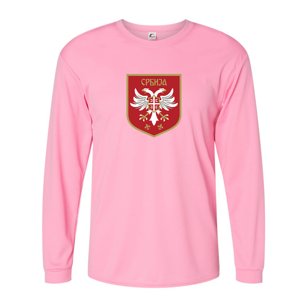 Men's Serbia National Football Soccer Team Logo Performance Long Sleeve T-Shirt