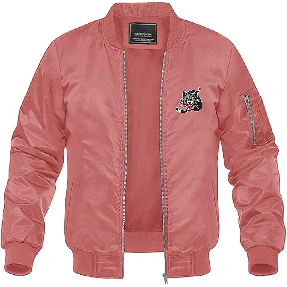 Men's Chicago Wolves Logo Lightweight Bomber Jacket Windbreaker Softshell Varsity Jacket Coat