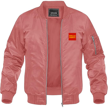 Men's Wells Fargo Logo Lightweight Bomber Jacket Windbreaker Softshell Varsity Jacket Coat