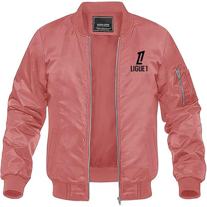 Men's Ligue 1 Logo Lightweight Bomber Jacket Windbreaker Softshell Varsity Jacket Coat