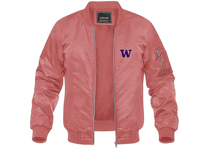 Men's Washington Huskies Lightweight Bomber Jacket Windbreaker Softshell Varsity Jacket Coat
