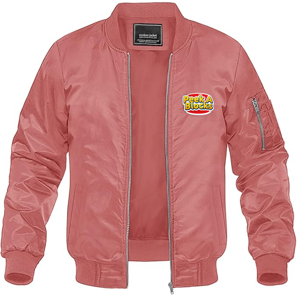 Men's Peek A Blocks Logo Lightweight Bomber Jacket Windbreaker Softshell Varsity Jacket Coat