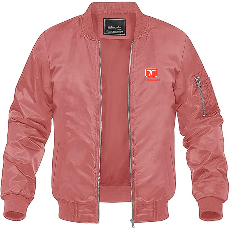 Men's Troller Logo Lightweight Bomber Jacket Windbreaker Softshell Varsity Jacket Coat