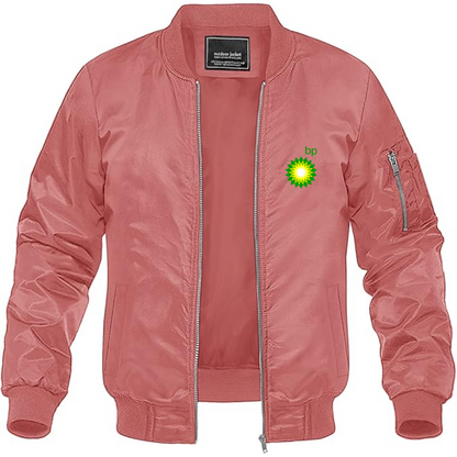 Men's BP Oil Logo Lightweight Bomber Jacket Windbreaker Softshell Varsity Jacket Coat