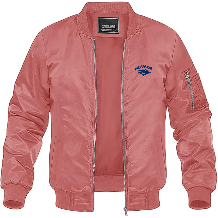 Men's Nevada Wolf Pack Logo Lightweight Bomber Jacket Windbreaker Softshell Varsity Jacket Coat