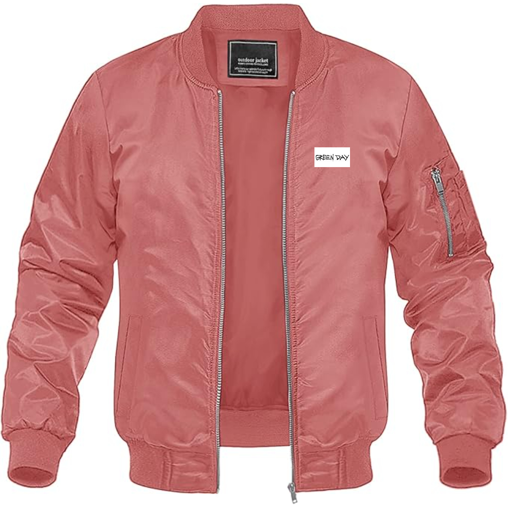 Men's Green Day Logo Lightweight Bomber Jacket Windbreaker Softshell Varsity Jacket Coat