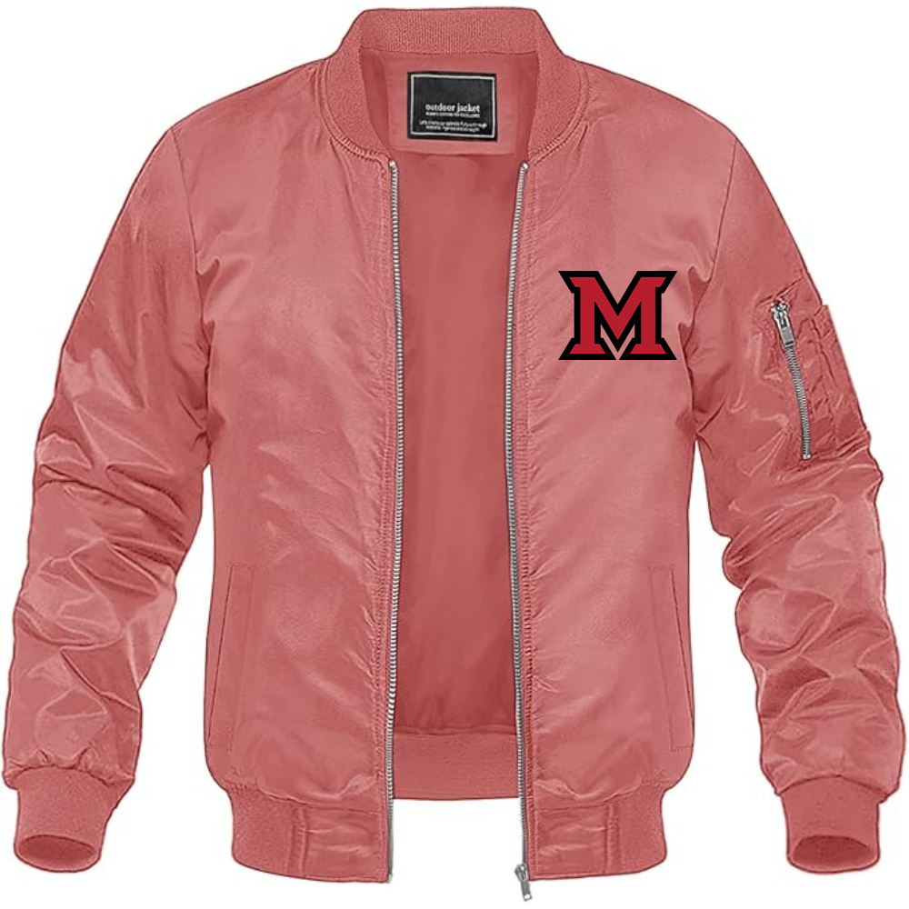 Men's Miami Ohio RedHawks Logo Lightweight Bomber Jacket Windbreaker Softshell Varsity Jacket Coat