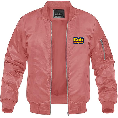 Men's Bob the Builder Logo Lightweight Bomber Jacket Windbreaker Softshell Varsity Jacket Coat